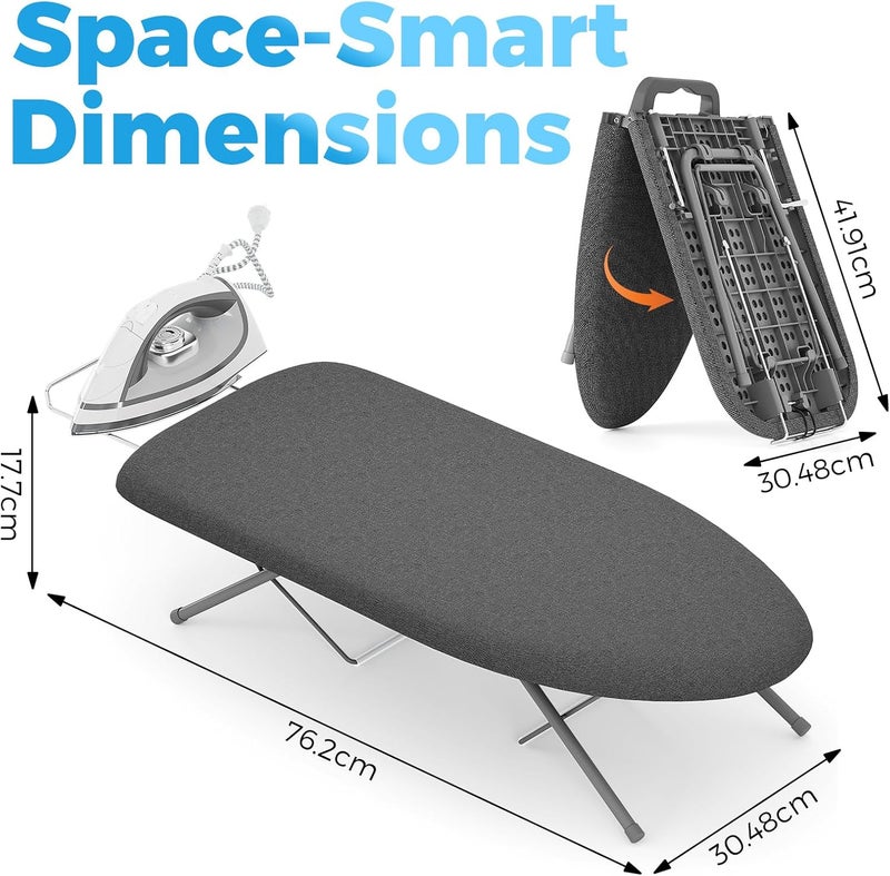 KINGBOARD Tabletop Ironing Board, Small Ironing Boards with Iron Rest, Folding Iron Board, Extra Thick Cover, Portable Tabletop Ironing Board with Non-Slip Feet, 30x12 Black - Image 3